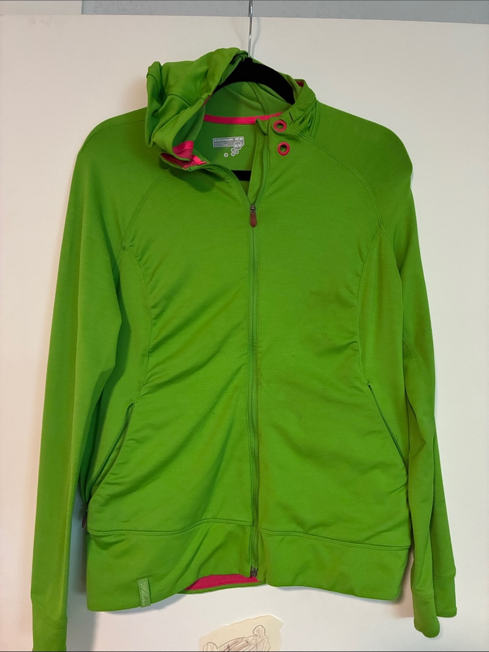 Salomon Bright Lime Green Hooded Utility Jacket with Pink Trim